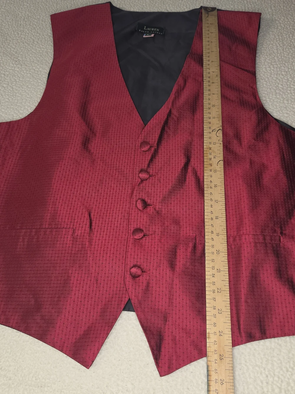 Ralph Lauren Men's Red Silk Vest & Bow Tie Set - Elegant Formal